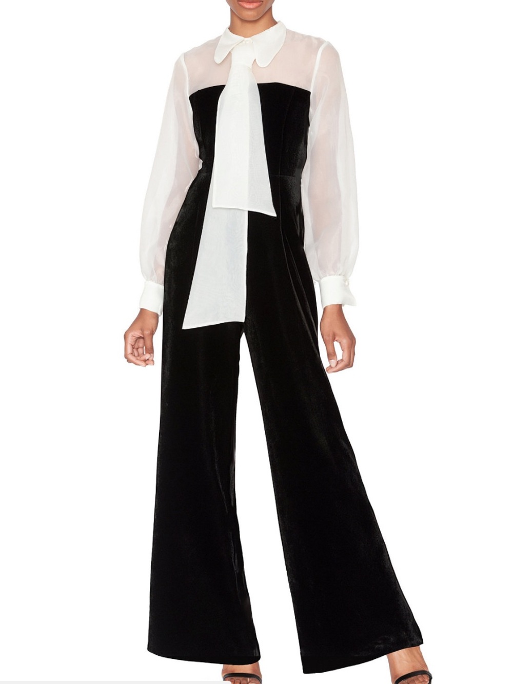 WHITE TIE by Shani Womens Velvet Tuxedo
Collared Jumpsuit
Sz 10 ColorBlack/Ivory